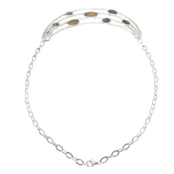 925 Sterling Silver Vintage Real Tiger Eye Modernist Crescent Chain Necklace 18"